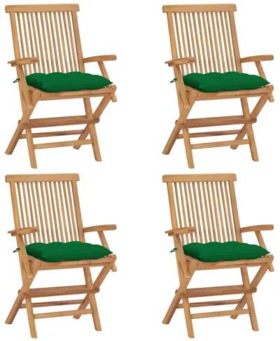 vidaXL Garden Chairs with Green Cushions 4 pcs Solid Teak Wood