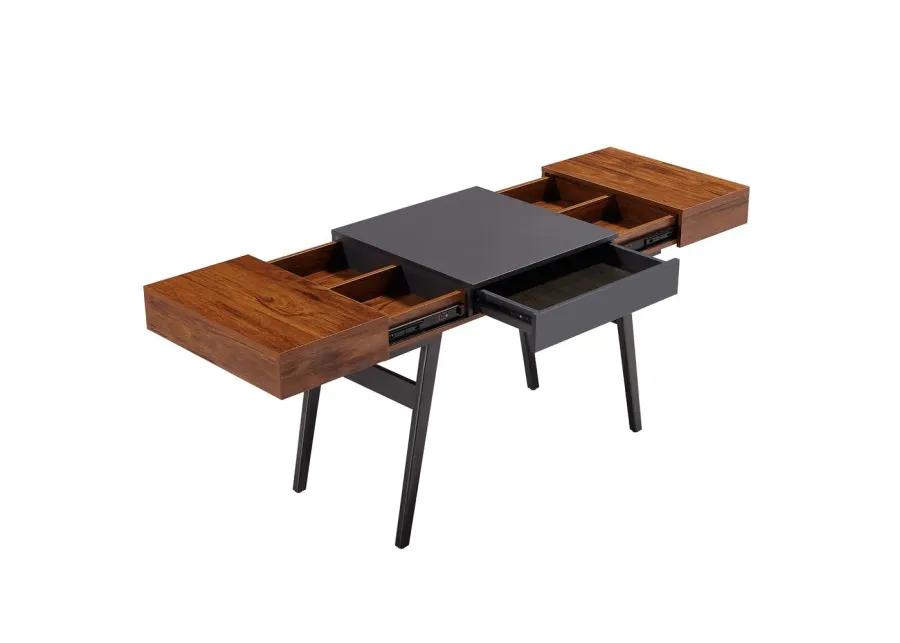 Techni Mobili Expandable Modern Desk with Storage, Mahogany