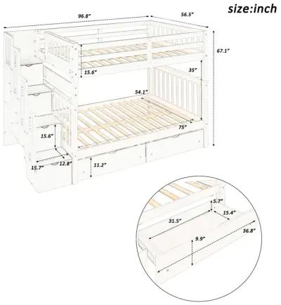 Full Over Full Bunk Bed With Shelves And 6 Storage Drawers