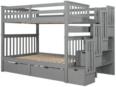 Full Over Full Bunk Bed With Shelves And 6 Storage Drawers