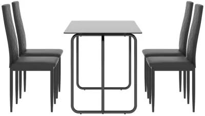 Hivvago Set of 5 Tempered Glass Dining Table and Chair with Metal Leg Set