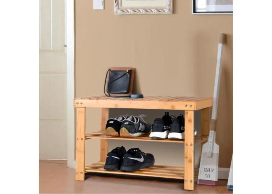 2-Tier Bamboo Shoe Bench Entryway Storage Racks