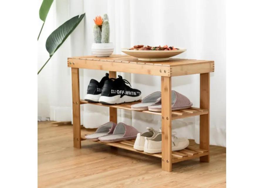 2-Tier Bamboo Shoe Bench Entryway Storage Racks