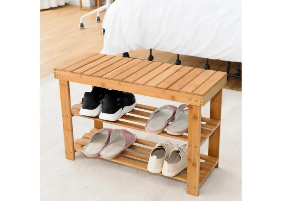 2-Tier Bamboo Shoe Bench Entryway Storage Racks