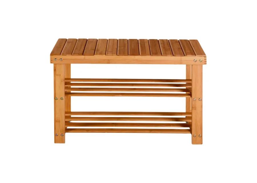 2-Tier Bamboo Shoe Bench Entryway Storage Racks