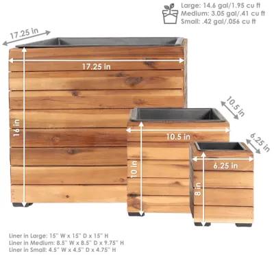 Sunnydaze 3-Piece Acacia Square Planter Boxes with Liners