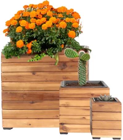 Sunnydaze 3-Piece Acacia Square Planter Boxes with Liners