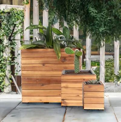 Sunnydaze 3-Piece Acacia Square Planter Boxes with Liners