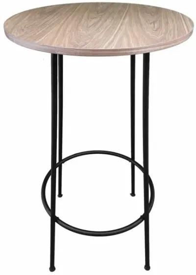 Neni 42 Inch Bar Table, Round Natural Brown Wood Top, Modern Black Metal - Benzara