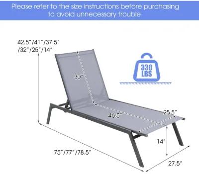 Outdoor Adjustable Chaise Lounge Chair with Lay Flat Position and Quick-Drying Fabric