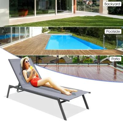 Outdoor Adjustable Chaise Lounge Chair with Lay Flat Position and Quick-Drying Fabric