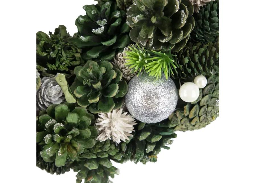 Green Pinecone and Foliage Artificial Christmas Wreath  14-Inch  Unlit