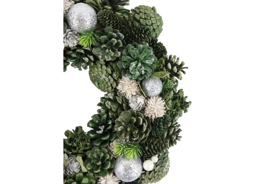 Green Pinecone and Foliage Artificial Christmas Wreath  14-Inch  Unlit