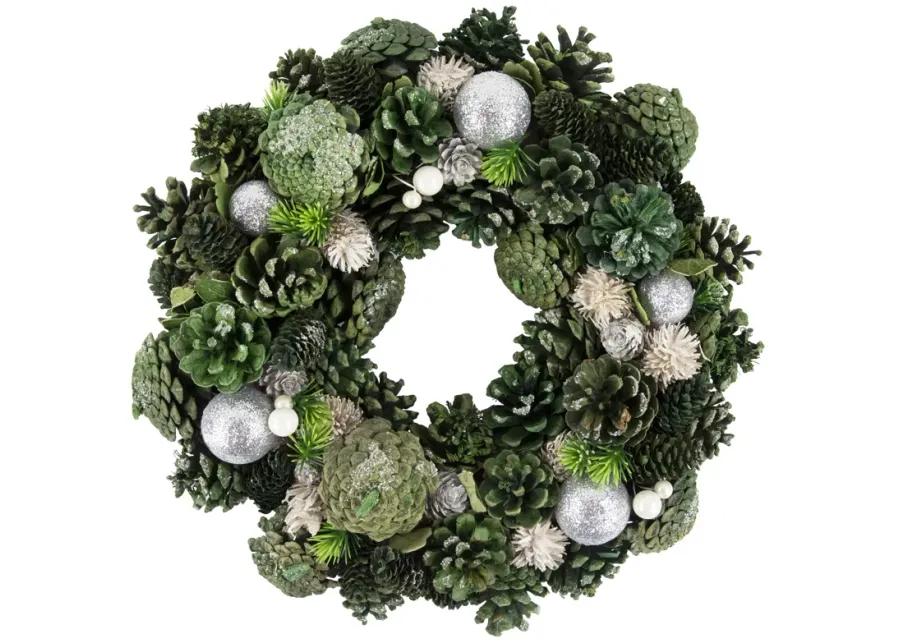 Green Pinecone and Foliage Artificial Christmas Wreath  14-Inch  Unlit