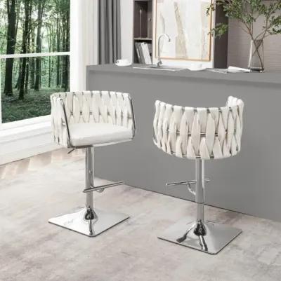 Barstool in White faux leather and silver color base (SET OF 2)