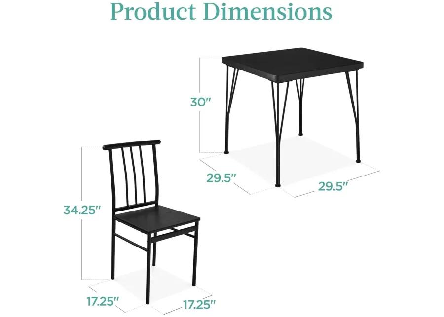 Modern 3 Piece Metal Frame Dining Set with Black Wood Top Table and 2 Chairs