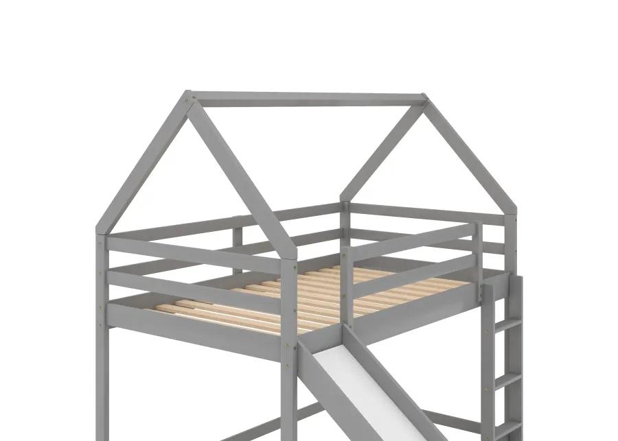 Merax Twin Size Bunk House Bed with Slide and Ladder