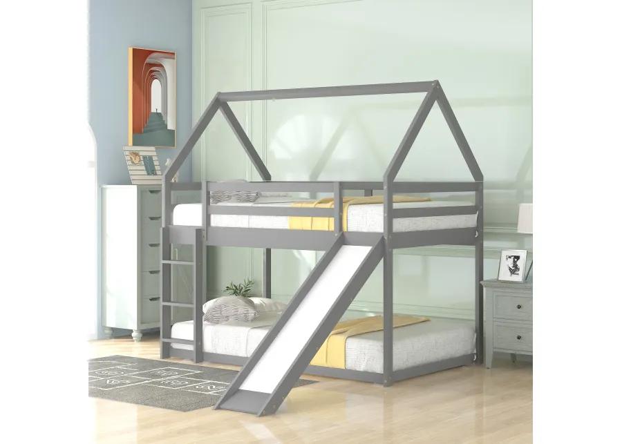 Merax Twin Size Bunk House Bed with Slide and Ladder