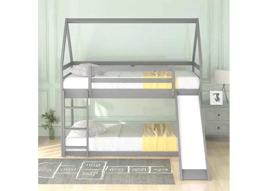 Merax Twin Size Bunk House Bed with Slide and Ladder