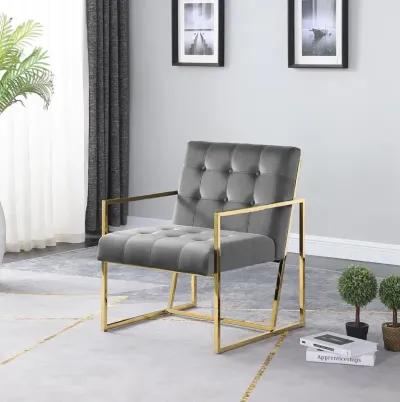 Beethoven 31.5" Velvet Accent Chair in Gray/Gold Plated