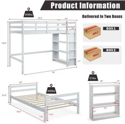 Twin Over Twin Loft Bunk Bed with Bookcase