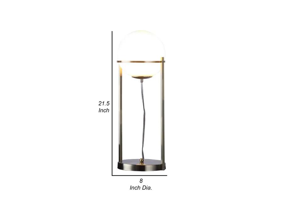 Jim 22 Inch Table Lamp, LED Light, Metal Body, Modern Globe Shade, Brass-Benzara