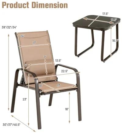 3 Pieces Patio Bistro Furniture Set with Adjustable Backrest