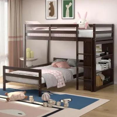 Hivvago Twin Over Twin Loft Bunk Bed with 3-Tier Bookcase