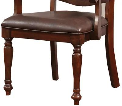 Wooden Arm Chair With Leather Upholstery, Cherry Brown, Set Of 2-Benzara