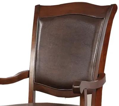 Wooden Arm Chair With Leather Upholstery, Cherry Brown, Set Of 2-Benzara