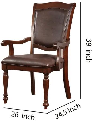 Wooden Arm Chair With Leather Upholstery, Cherry Brown, Set Of 2-Benzara