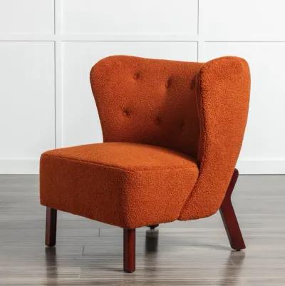 Upholstered Armless Chair with Wooden Legs, Burnt Orange