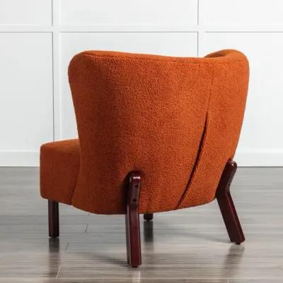 Upholstered Armless Chair with Wooden Legs, Burnt Orange