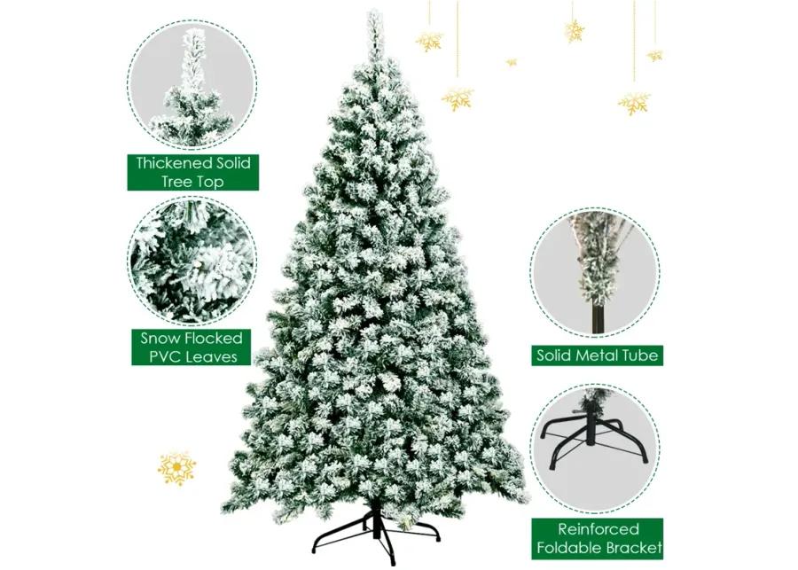 Pre-Lit Premium Snow Flocked Hinged Artificial Christmas Tree