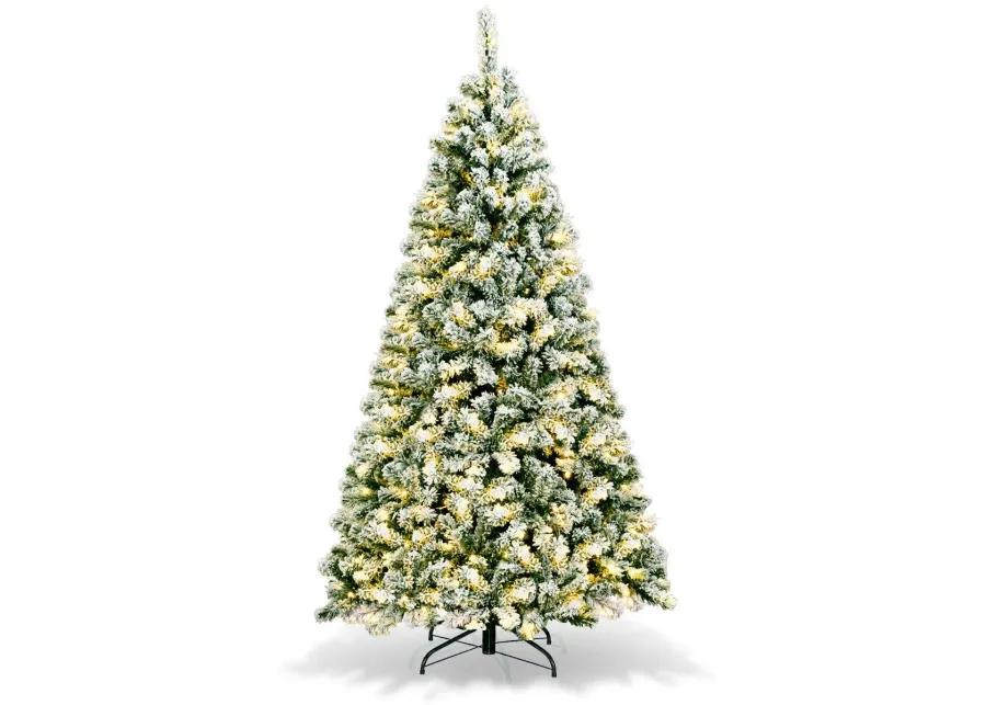 Pre-Lit Premium Snow Flocked Hinged Artificial Christmas Tree