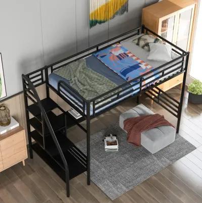 Metal Loft Bed Frame With Desk, No Box Spring Needed, Twin