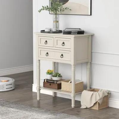 Narrow Console Table with 3 Storage Drawers and Open Bottom Shelf