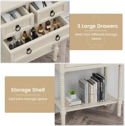 Narrow Console Table with 3 Storage Drawers and Open Bottom Shelf