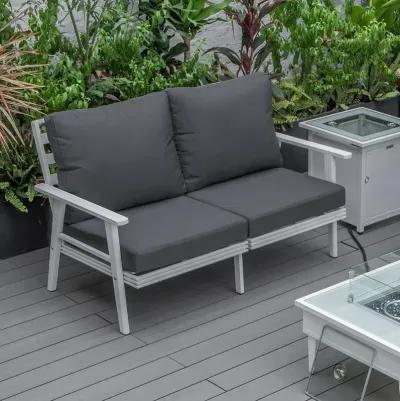 LeisureMod Outdoor Patio Loveseat with White Aluminum Frame