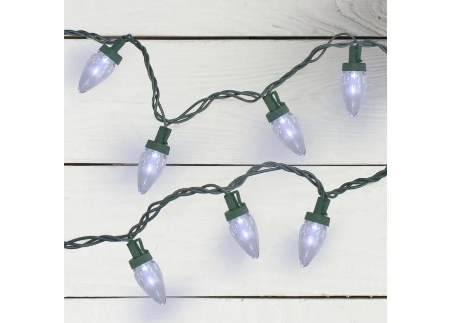 50 Pure White LED C7 Mini Christmas Lights  20.25 ft Green Wire