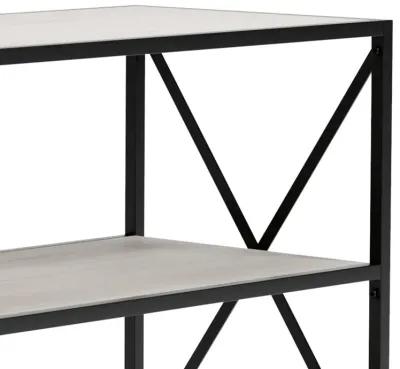 Gem 40 Inch Metal Console Sideboard Table, 3 Shelves, X Side Accents, Black, Whitewash-Benzara