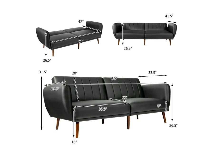 3 Seat Convertible Sofa Bed with Adjustable Backrest for Living Room-Black