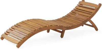 Hanie Foldable Chaise Lounger, Outdoor, Open Slatted in Brown Acacia Wood