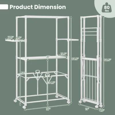 Hivvago 68.5 Inches Foldable Aluminum Laundry Rack with Hanging Rods and Drying Shelves-White