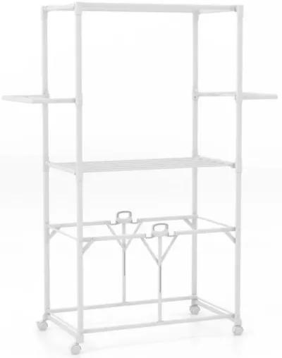 Hivvago 68.5 Inches Foldable Aluminum Laundry Rack with Hanging Rods and Drying Shelves-White