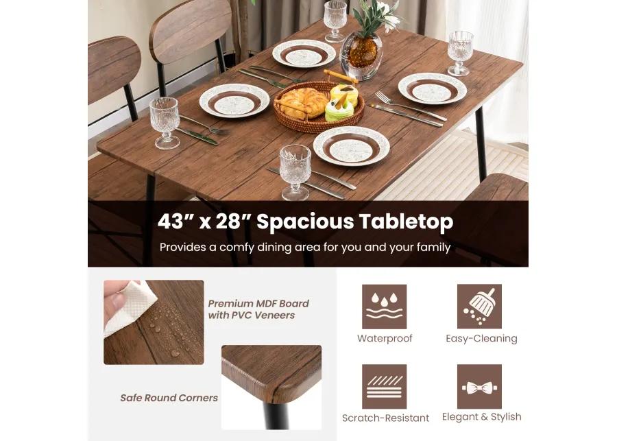 5 Piece Dining Table Set Rectangular with Backrest and Metal Legs for Breakfast Nook-Rustic Brown