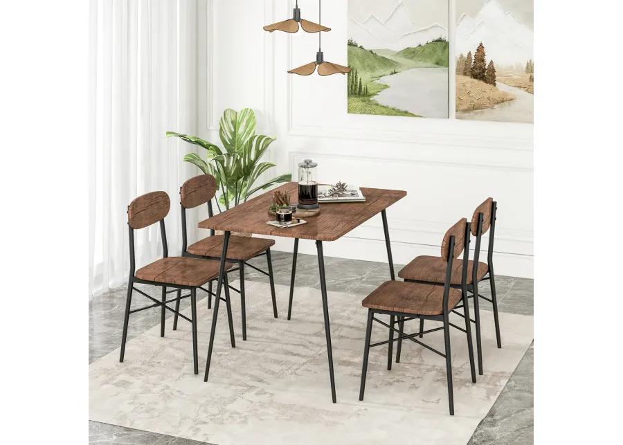 5 Piece Dining Table Set Rectangular with Backrest and Metal Legs for Breakfast Nook-Rustic Brown