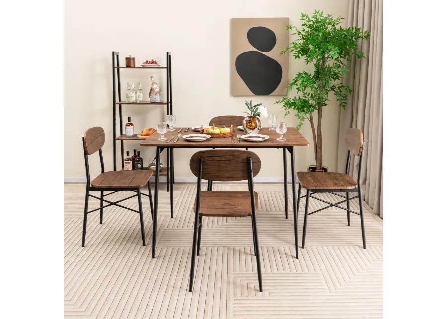 5 Piece Dining Table Set Rectangular with Backrest and Metal Legs for Breakfast Nook-Rustic Brown