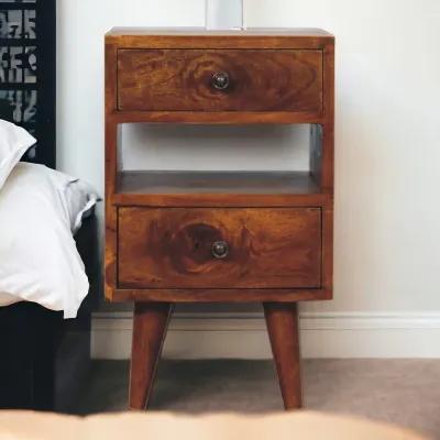 Mini Classic Multi Chestnut Solid Wood 2 Drawer Nightstand