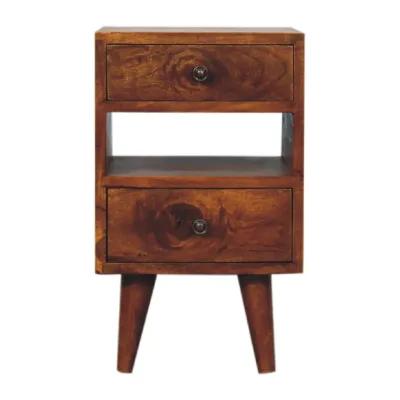 Mini Classic Multi Chestnut Solid Wood 2 Drawer Nightstand